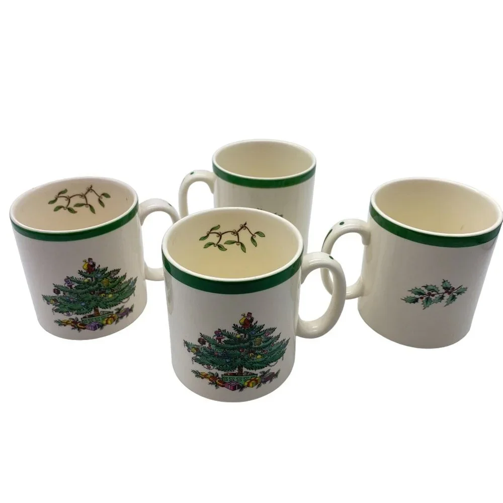 Spode Christmas Tree 8oz coffee‎ mug set of four ceramic 3 7/8